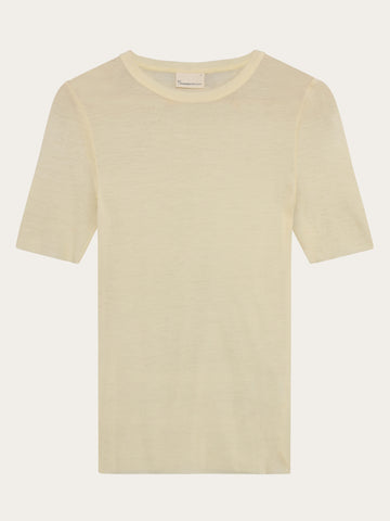 KnowledgeCotton Apparel - WMN Merino rib t-shirt T-shirts 1387 Egret