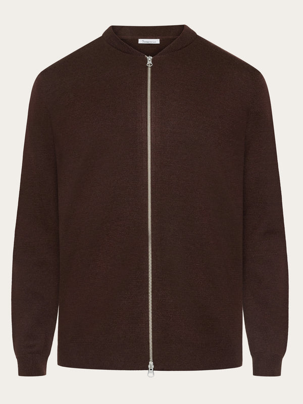 KnowledgeCotton Apparel - MEN Merino zip cardigan - RWS Knits 1243 Demitasse (brown)