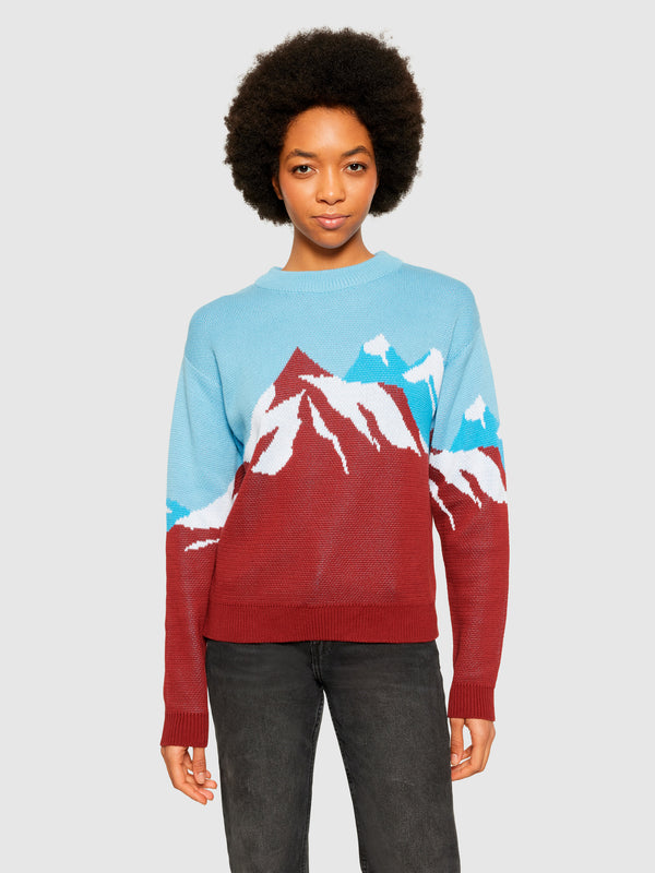 KnowledgeCotton Apparel - WMN Mountain jacquard cotton crew neck - Regenerative Organic Certified® - GOTS/Vegan Knits 9921 Blue