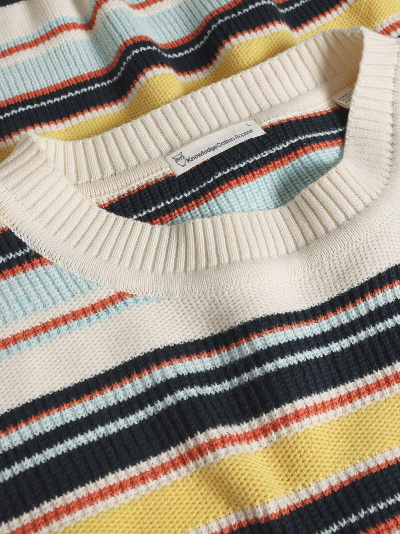KnowledgeCotton Apparel - MEN Multi stripe structure knit - Regenerative Organic Certified™ - GOTS/Vegan Knits 8032 Multi color stripe