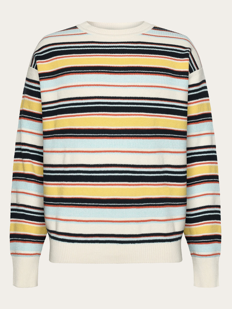 KnowledgeCotton Apparel - MEN Multi stripe structure knit - Regenerative Organic Certified™ - GOTS/Vegan Knits 8032 Multi color stripe