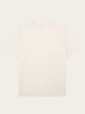 KnowledgeCotton Apparel - MEN Narrow striped slub t-shirt T-shirts 8033 Creme Stripe
