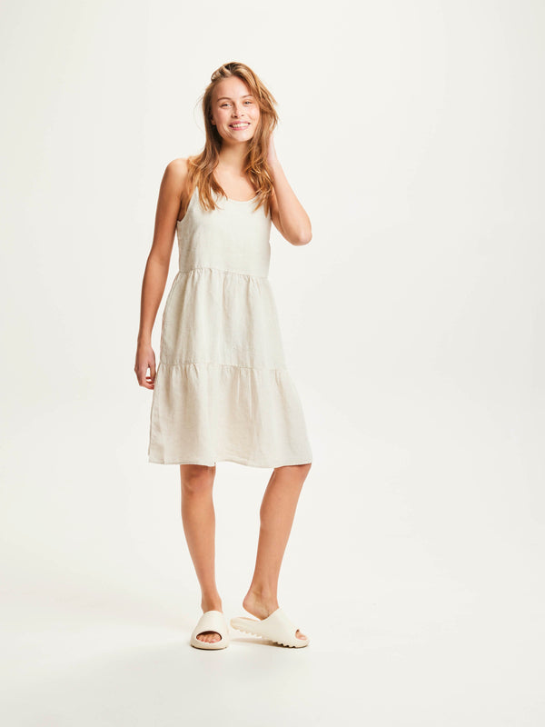 KnowledgeCotton Apparel - WMN Natural linen strap dress Dresses 1228 Light feather gray