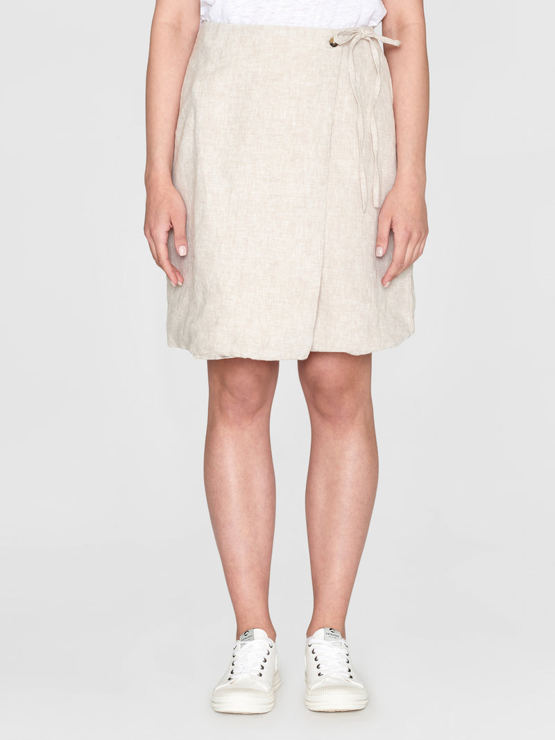 KnowledgeCotton Apparel - WMN Natural linen wrap skirt Skirts 1228 Light feather gray