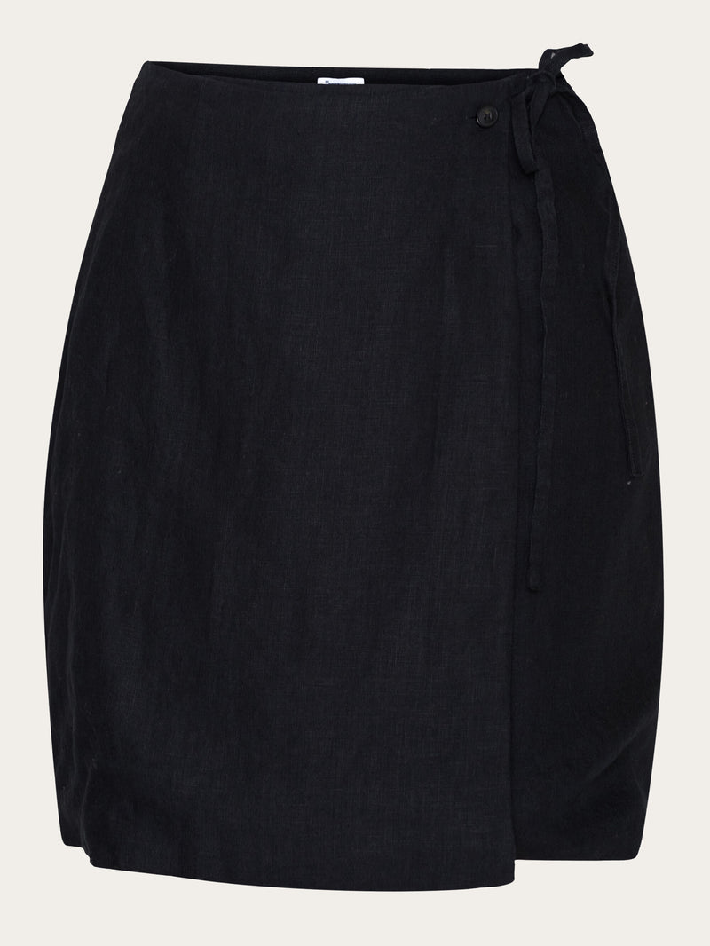 KnowledgeCotton Apparel - WMN Natural linen wrap skirt Skirts 1300 Black Jet