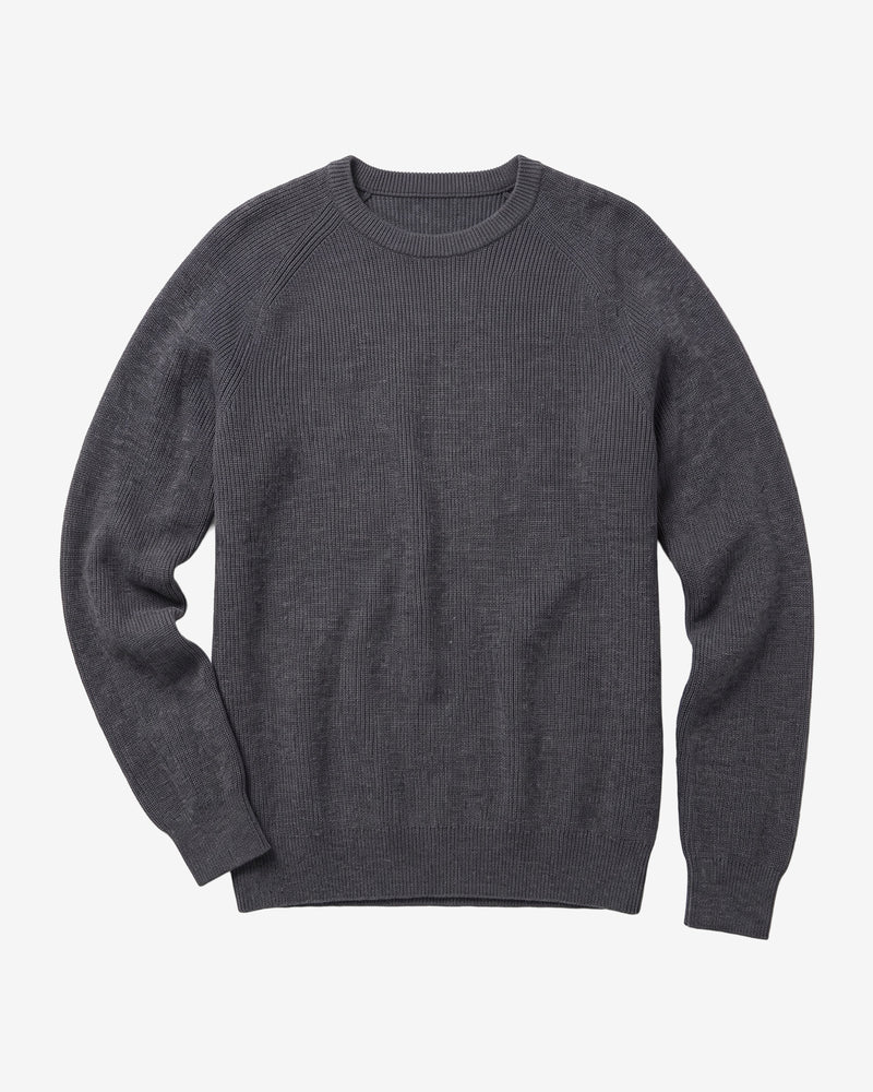KnowledgeCotton Apparel - MEN O-neck merino wool rib knit Knits 1073 Dark Grey Melange