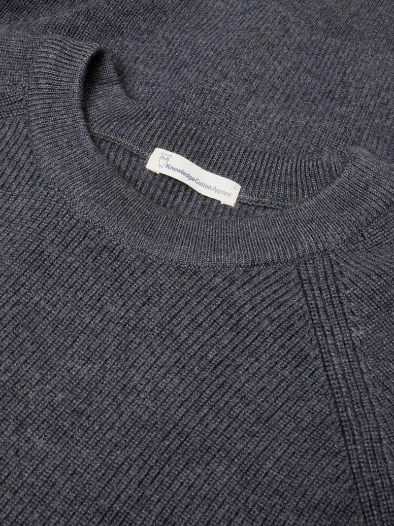 O-neck merino wool rib knit Dark Grey Melange