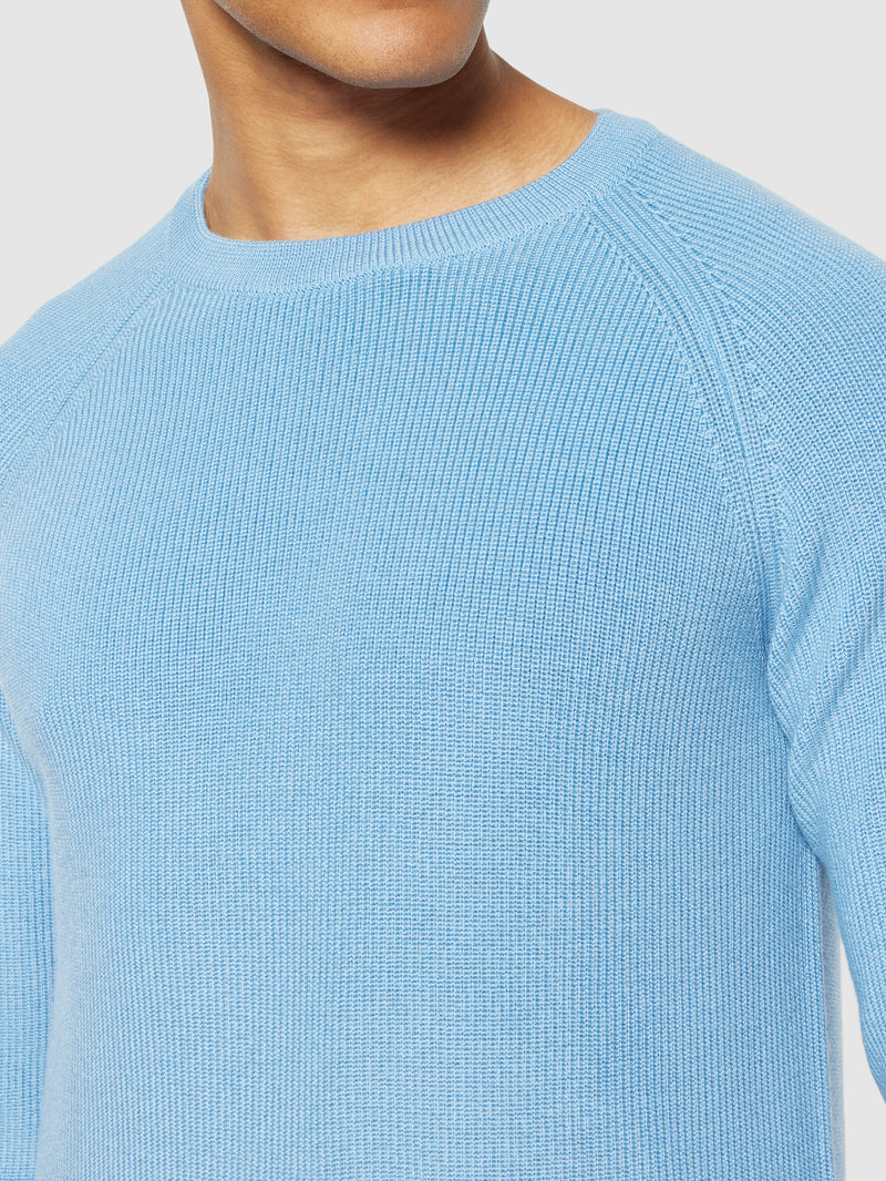 KnowledgeCotton Apparel - MEN O-neck merino wool rib knit Knits 1463 Glacier Lake