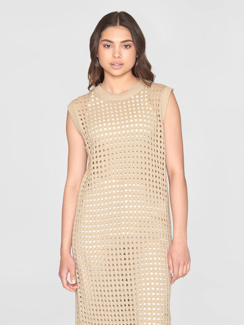 KnowledgeCotton Apparel - WMN Open work knit dress - GOTS/Vegan Dresses 1228 Light feather gray