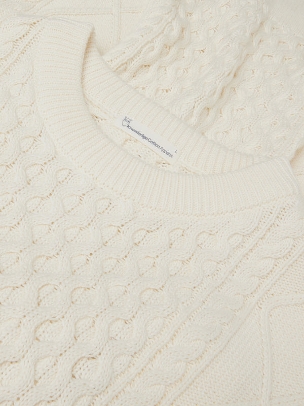 KnowledgeCotton Apparel - MEN Organic Cotton Cable Knit - Regenerative Organic Certified™ - GOTS/Vegan Knits 1387 Egret