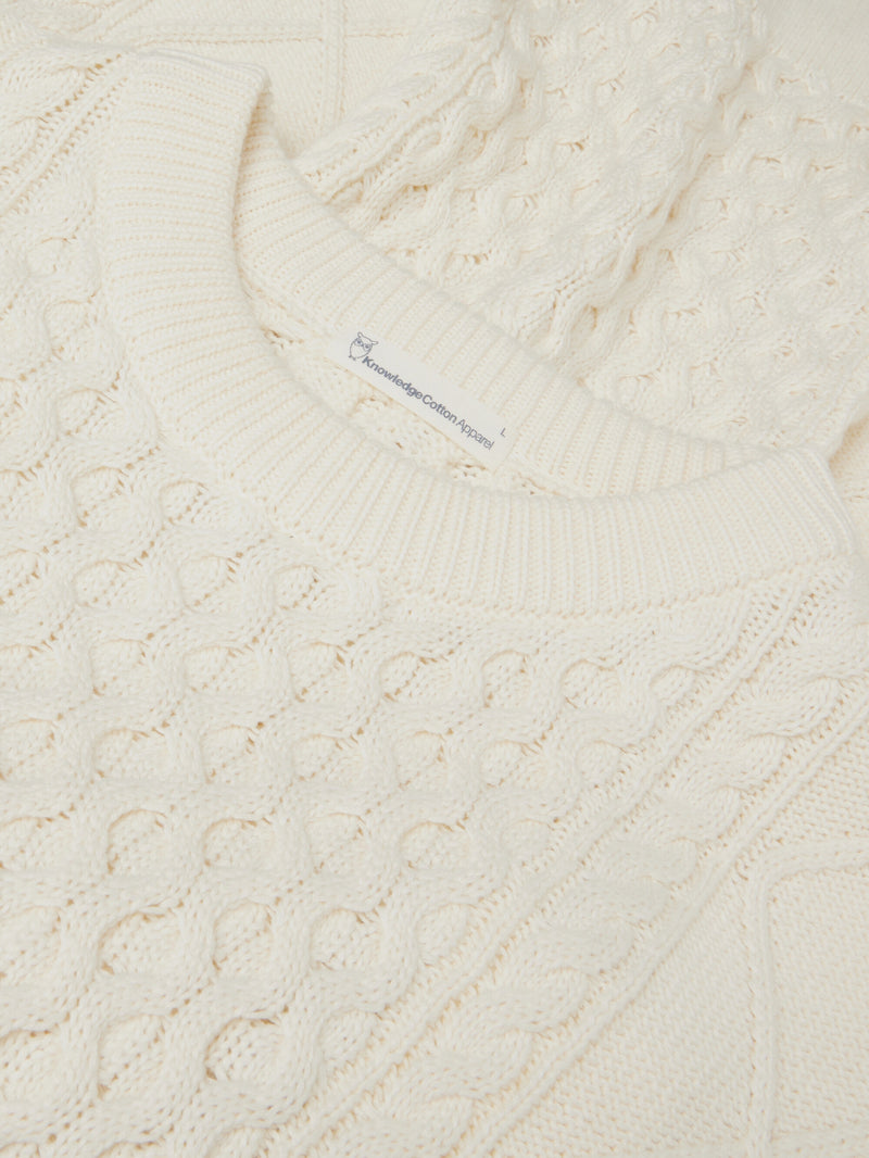 KnowledgeCotton Apparel - MEN Organic Cotton Cable Knit - Regenerative Organic Certified™ - GOTS/Vegan Knits 1387 Egret
