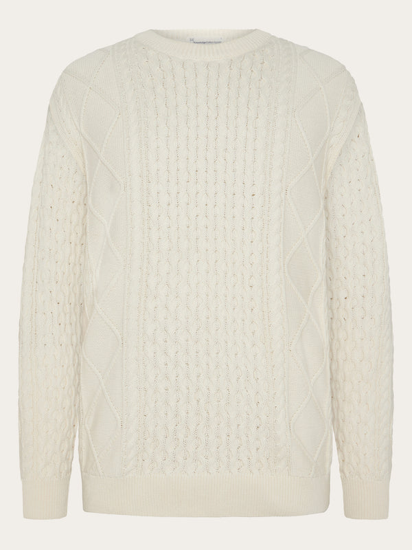 KnowledgeCotton Apparel - MEN Organic Cotton Cable Knit - Regenerative Organic Certified™ - GOTS/Vegan Knits 1387 Egret