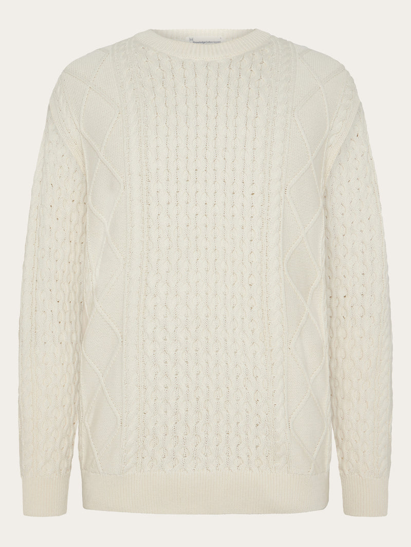 KnowledgeCotton Apparel - MEN Organic Cotton Cable Knit - Regenerative Organic Certified™ - GOTS/Vegan Knits 1387 Egret