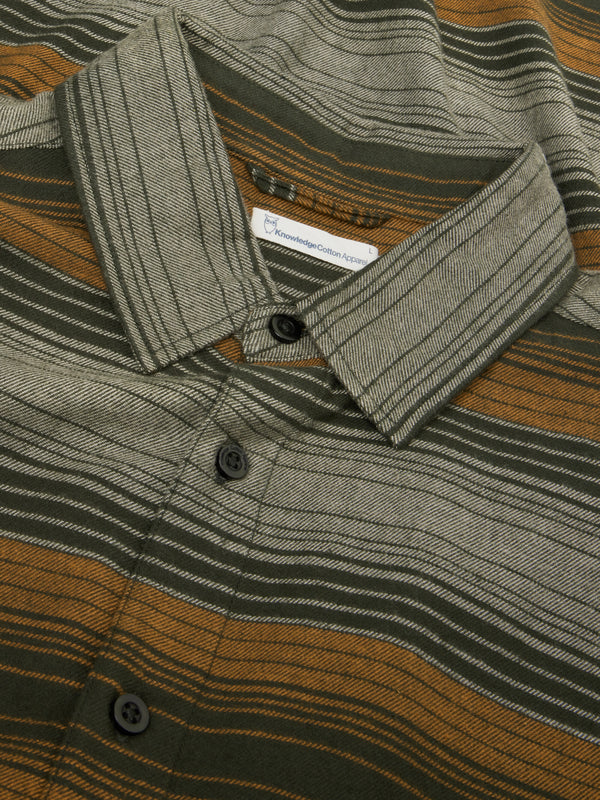 KnowledgeCotton Apparel - MEN Organic Cotton Checked Flannel Shirt GOTS Shirts 8023 Green stripe