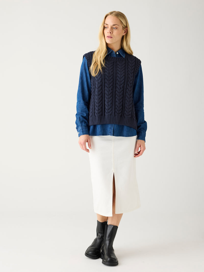 KnowledgeCotton Apparel - WMN Organic Cotton Crew Neck Vest - Regenerative Organic Certified™ - GOTS/Vegan Knits 1412 Night Sky
