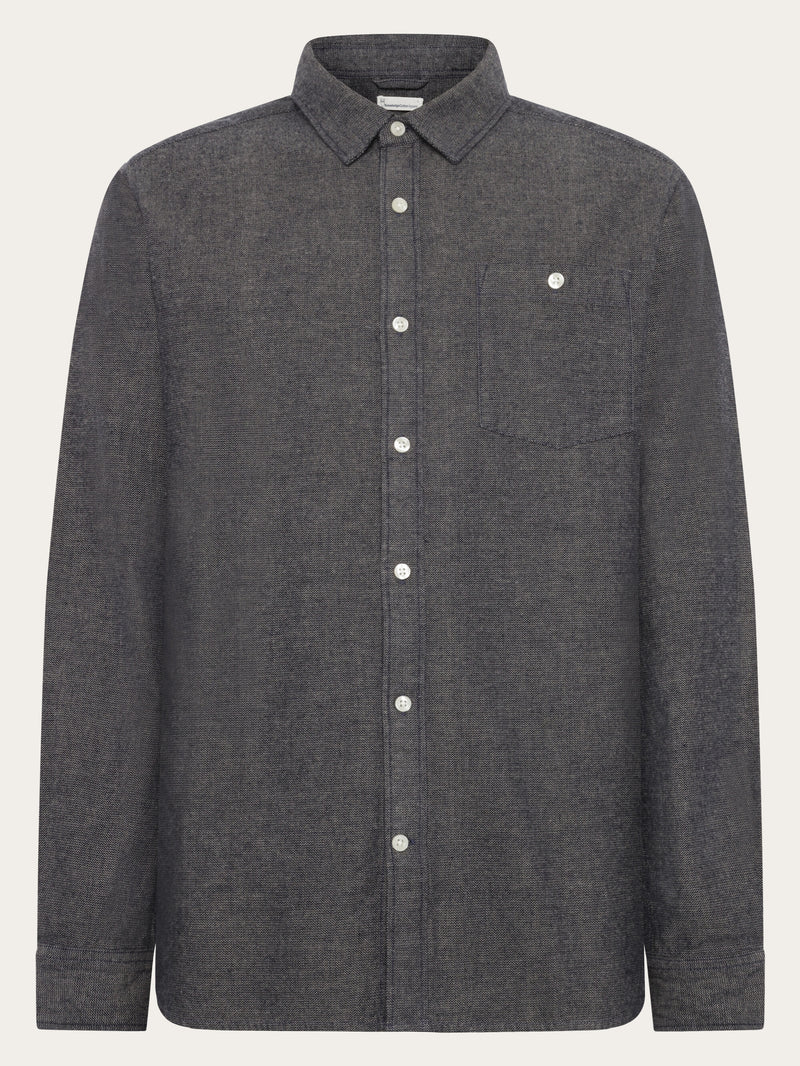 KnowledgeCotton Apparel - MEN Organic Cotton Fishbone Flannel Shirt GOTS Shirts 1412 Night Sky
