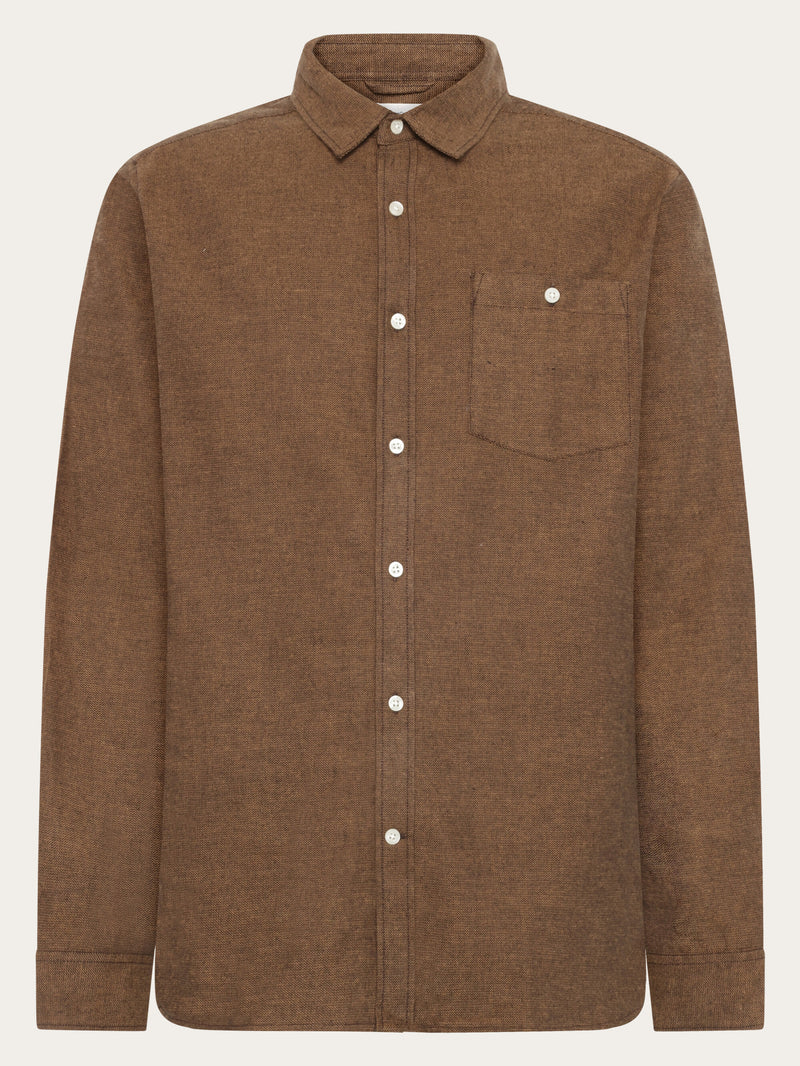 KnowledgeCotton Apparel - MEN Organic Cotton Fishbone Flannel Shirt GOTS Shirts 1487 Chocolate Torte