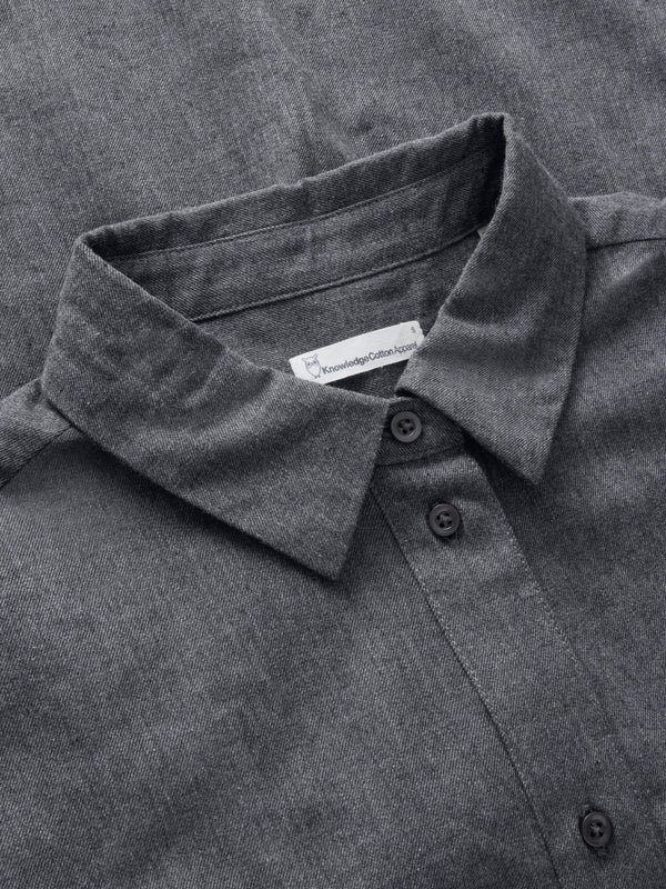 KnowledgeCotton Apparel - WMN Organic Cotton Flannel Shirt GOTS Shirts 1073 Dark Grey Melange
