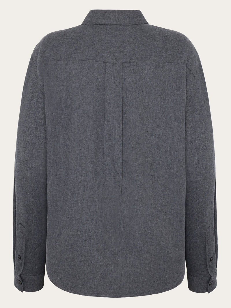 KnowledgeCotton Apparel - WMN Organic Cotton Flannel Shirt GOTS Shirts 1073 Dark Grey Melange