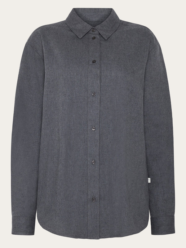 KnowledgeCotton Apparel - WMN Organic Cotton Flannel Shirt GOTS Shirts 1073 Dark Grey Melange