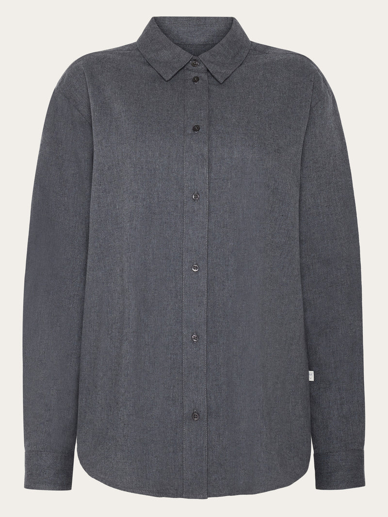 KnowledgeCotton Apparel - WMN Organic Cotton Flannel Shirt GOTS Shirts 1073 Dark Grey Melange