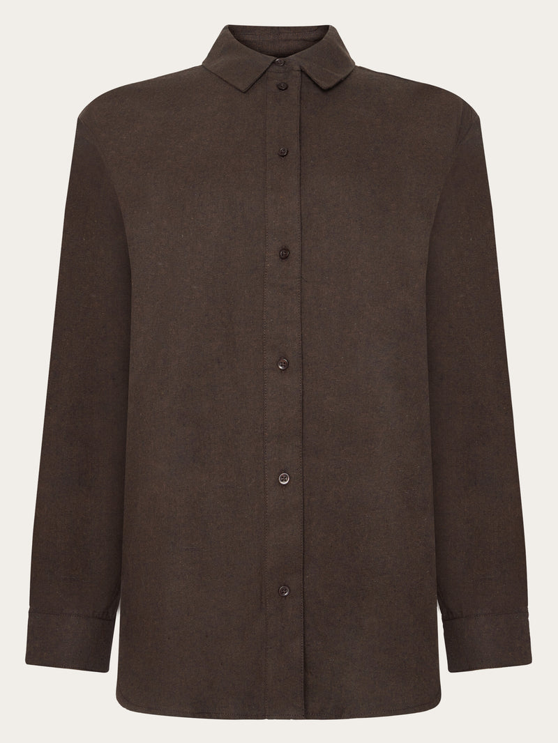 KnowledgeCotton Apparel - WMN Organic Cotton Flannel Shirt GOTS Shirts 1487 Chocolate Torte