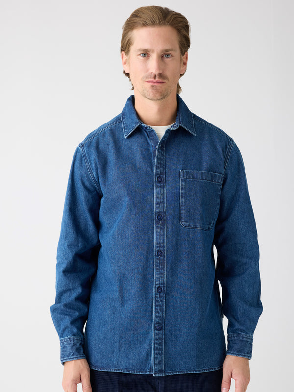 KnowledgeCotton Apparel - MEN Organic Cotton Natural Indigo Denim Shirt GOTS Shirts 3059 Dark Blue denim