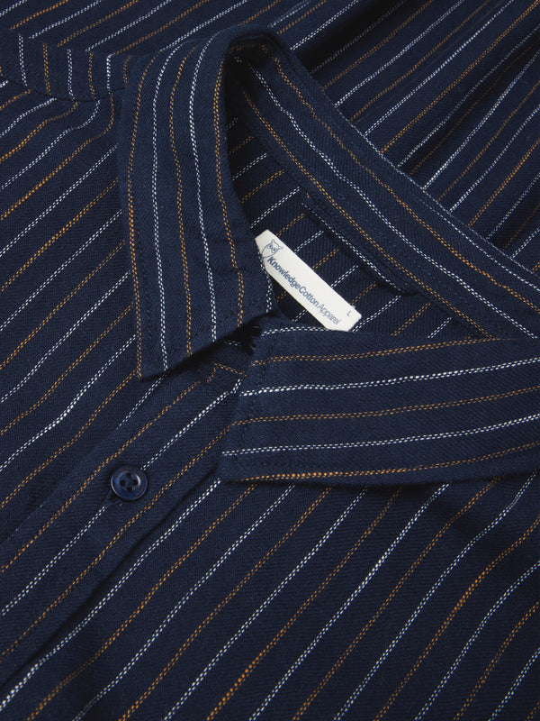 KnowledgeCotton Apparel - MEN Organic Cotton Striped Shirt GOTS Shirts 8021 Blue stripe