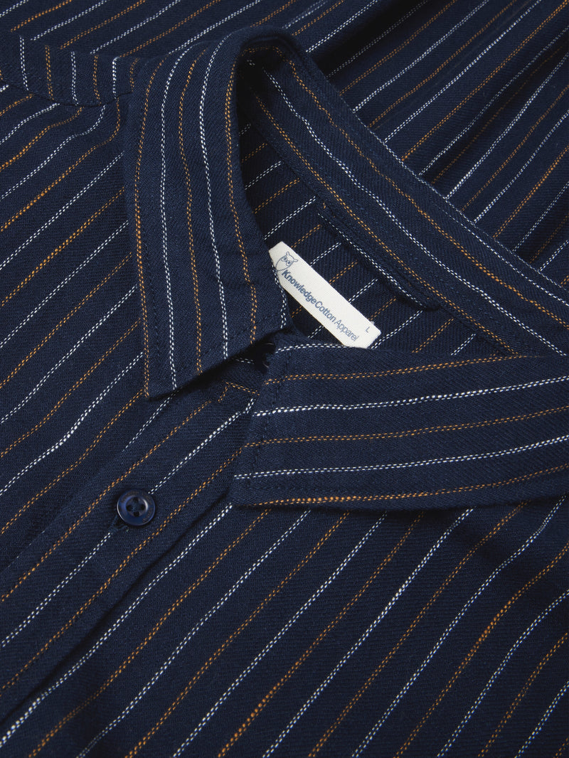 KnowledgeCotton Apparel - MEN Organic Cotton Striped Shirt GOTS Shirts 8021 Blue stripe