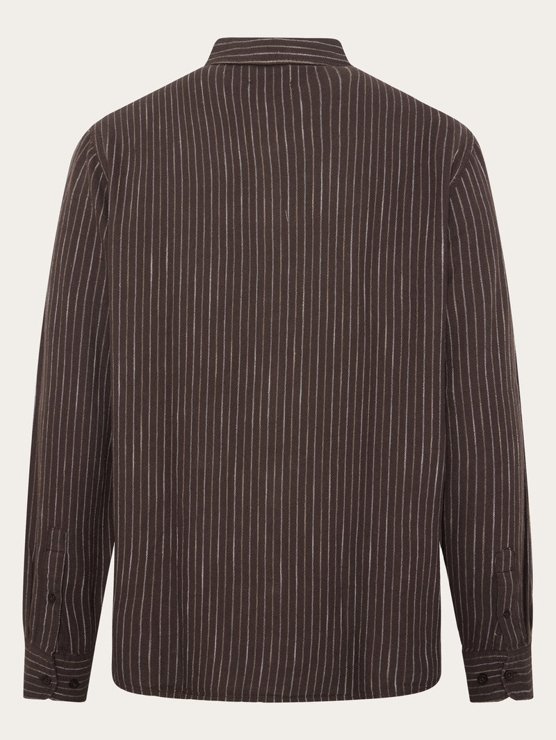 KnowledgeCotton Apparel - MEN Organic Cotton Striped Shirt GOTS Shirts 8026 Brown stripe