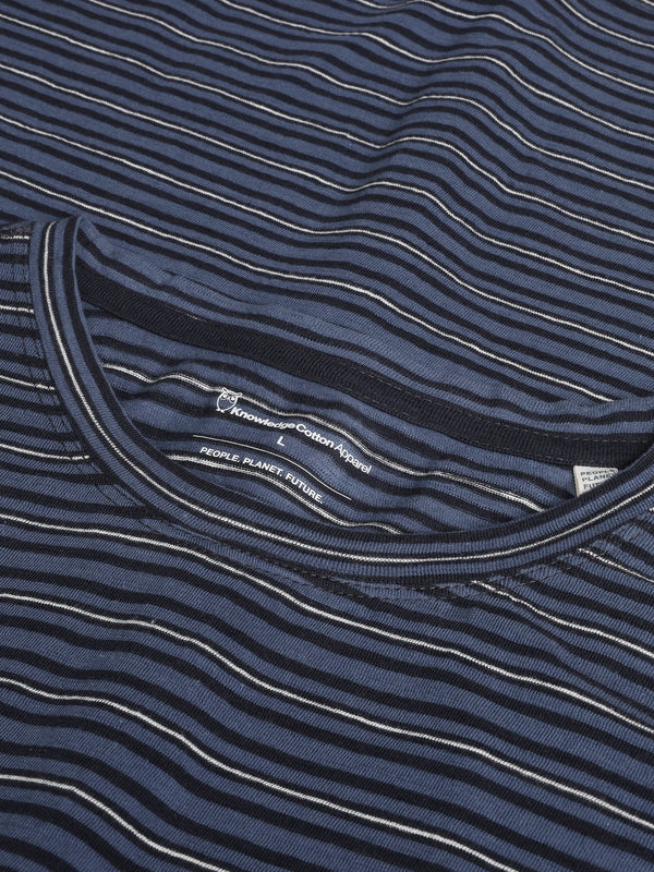 KnowledgeCotton Apparel - MEN Organic Cotton Striped Slub T-shirt GOTS/Vegan T-shirts 8021 Blue stripe