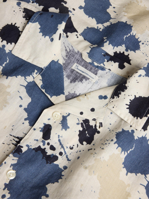 KnowledgeCotton Apparel - MEN Organic Linen Printed Shirt Water is Life GOTS/Vegan Shirts 9921 Blue