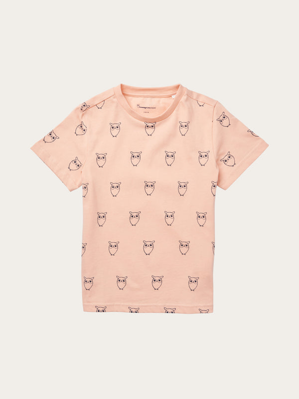 KnowledgeCotton Apparel - YOUNG Owl AOP t-shirt T-shirts 1379 Coral Pink
