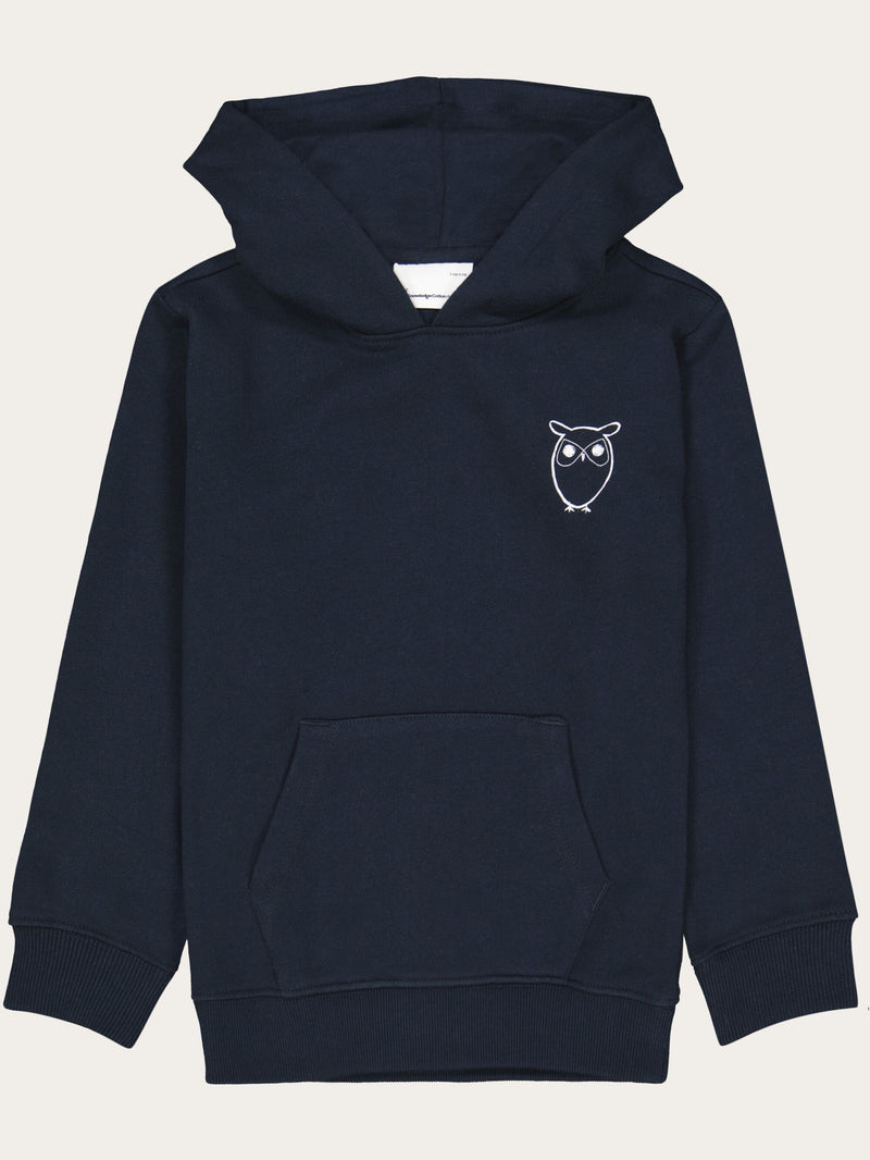 KnowledgeCotton Apparel - YOUNG Owl chest print hood sweat Sweats 1001 Total Eclipse