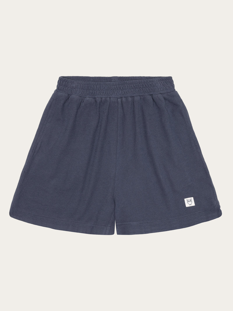 KnowledgeCotton Apparel - WMN POSEY elastic waist bouclé shorts - GOTS/Vegan Shorts 1226 Vintage Indigo