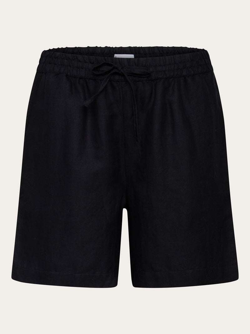 KnowledgeCotton Apparel - WMN POSEY linen mix elastic waist shorts Shorts 1300 Black Jet