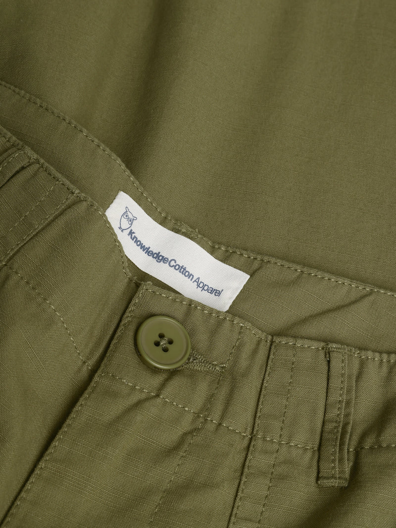 KnowledgeCotton Apparel - WMN POSEY mid-rise wide slub yarn cropped pants GOTS/Vegan Pants 1068 Burned Olive