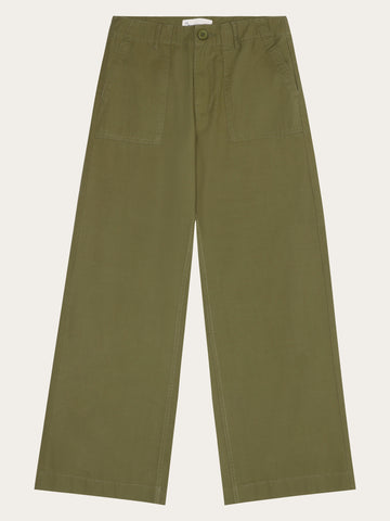 KnowledgeCotton Apparel - WMN POSEY wide slub pants Pants 1068 Burned Olive