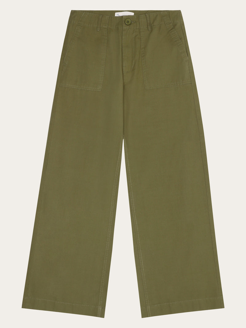 KnowledgeCotton Apparel - WMN POSEY mid-rise wide slub yarn cropped pants GOTS/Vegan Pants 1068 Burned Olive