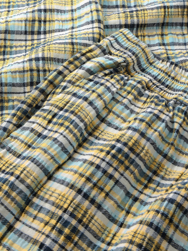KnowledgeCotton Apparel - WMN POSEY wide mid-rise check seersucker pants - GOTS/Vegan Pants 7024 Yellow check