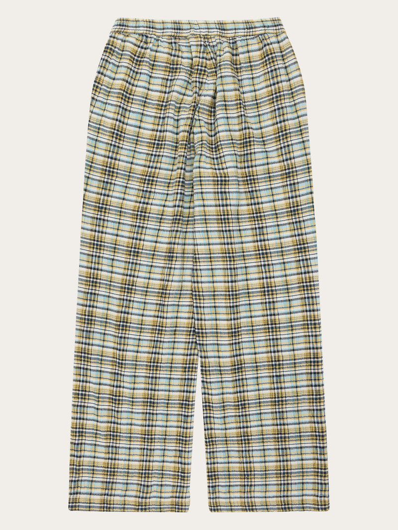 KnowledgeCotton Apparel - WMN POSEY wide mid-rise check seersucker pants - GOTS/Vegan Pants 7024 Yellow check