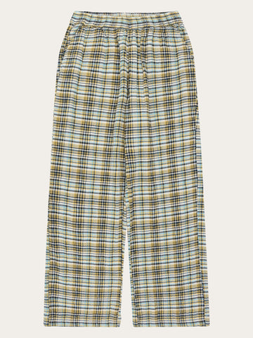 KnowledgeCotton Apparel - WMN POSEY wide mid-rise check seersucker pants - GOTS/Vegan Pants 7024 Yellow check