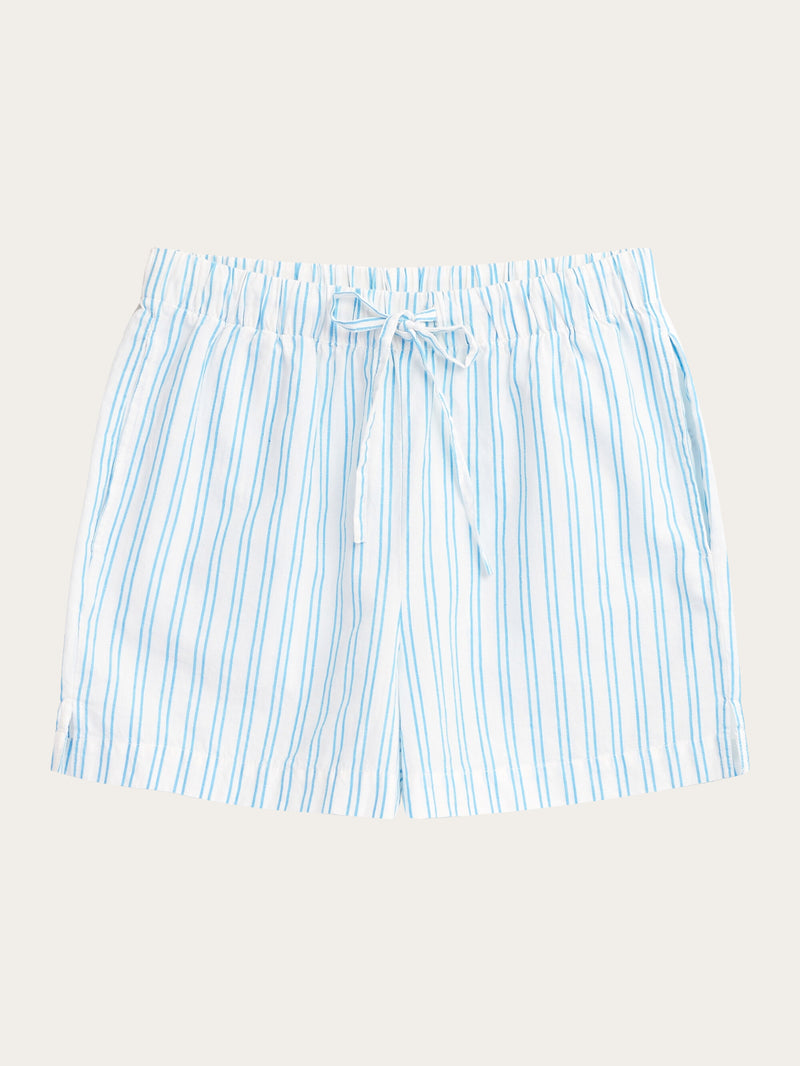 KnowledgeCotton Apparel - WMN POSEY wide mid-rise elastic waist pyjama shorts - GOTS/Vegan Shorts 8021 Blue stripe