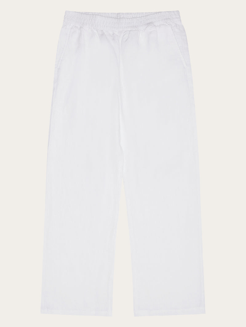 KnowledgeCotton Apparel - WMN POSEY wide mid-rise linen pants - GOTS/Vegan Pants 1010 Bright White