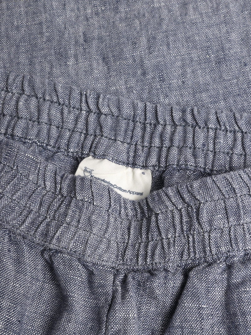 KnowledgeCotton Apparel - WMN POSEY wide mid-rise linen pants - GOTS/Vegan Pants 1226 Vintage Indigo
