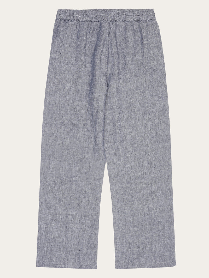 KnowledgeCotton Apparel - WMN POSEY wide mid-rise linen pants - GOTS/Vegan Pants 1226 Vintage Indigo