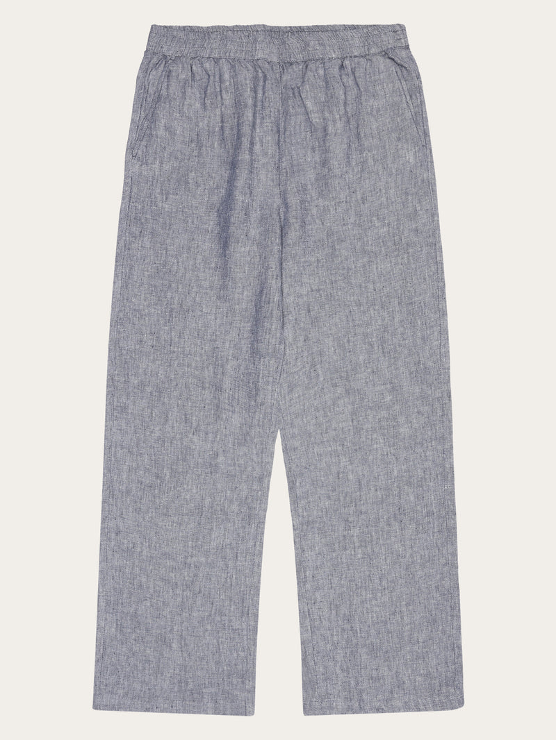 KnowledgeCotton Apparel - WMN POSEY wide mid-rise linen pants - GOTS/Vegan Pants 1226 Vintage Indigo