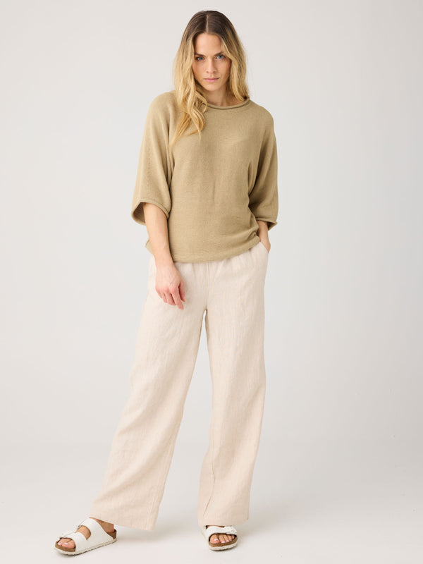 KnowledgeCotton Apparel - WMN POSEY wide mid-rise linen pants - GOTS/Vegan Pants 1449 Yarndyed - Light feather gray