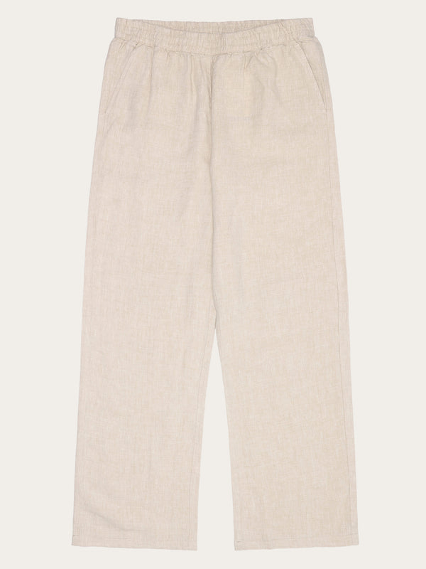 KnowledgeCotton Apparel - WMN POSEY wide mid-rise linen pants - GOTS/Vegan Pants 1449 Yarndyed - Light feather gray