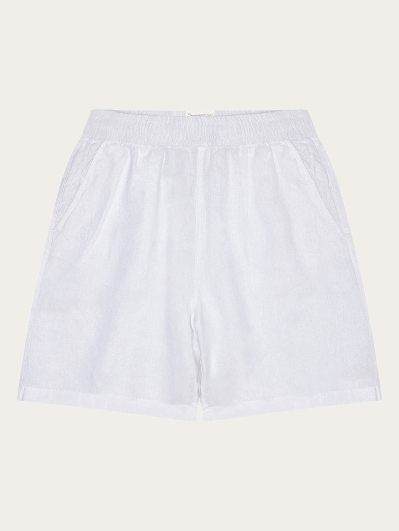 KnowledgeCotton Apparel - WMN POSEY wide mid-rise linen shorts - GOTS/Vegan Shorts 1010 Bright White